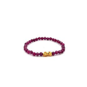 18K Gold Dragon Pixiu Piyao Bracelet Gemstones Ruby July Birthstones Micro Facet
